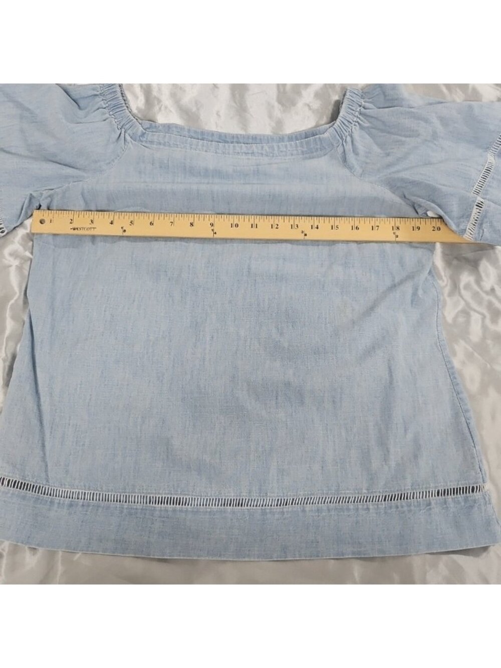 Lauren Ralph Lauren Blue Chambray Off Shoulder Flutter Sleeve Top Womens Medium - Picture 8 of 14
